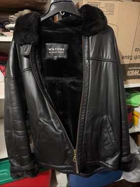 Wilson Black Leather Jacket with Red Accent Logo